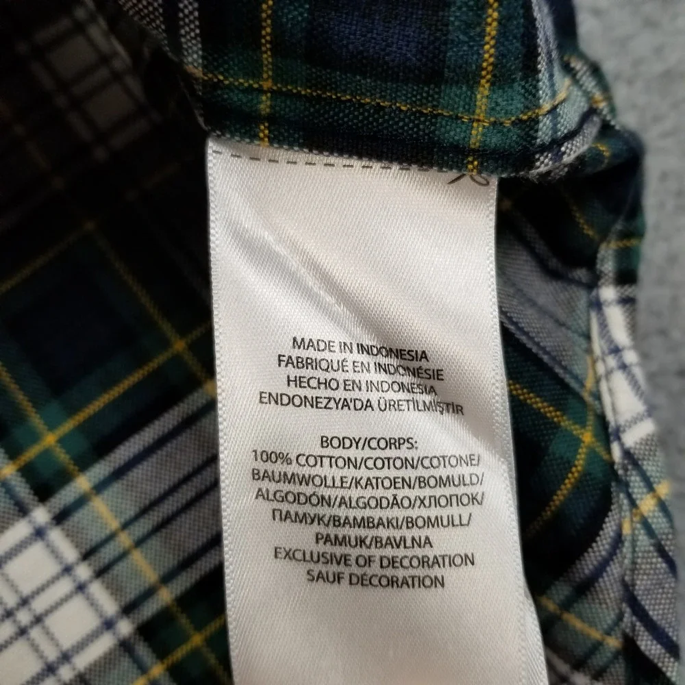 Ralph Lauren Button Up Shirt Boys L Large Green Blue Plaid Pony Long Sleeve Logo